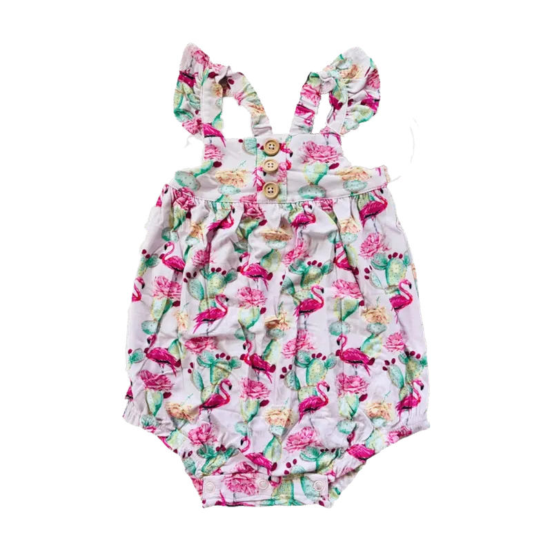Sweetie Peach Prickled Pink Bamboo Baby Romper, front view